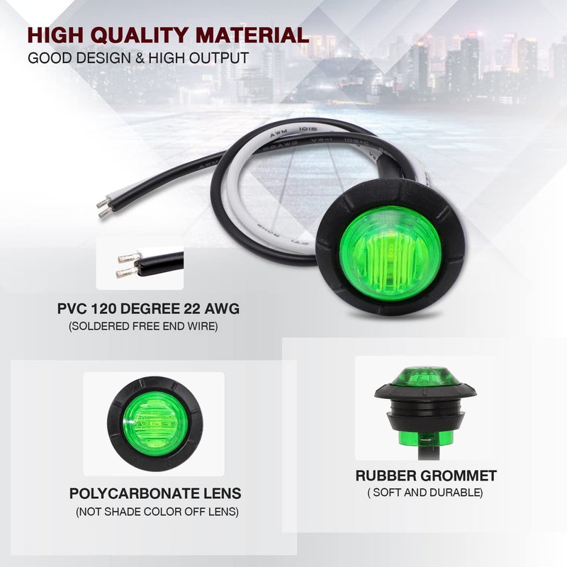 TMH 100 Pcs 3/4 Inch Round 3 LED Side Marker Indicator Lights 12V DC (Green (100 PCS)) - Image 3